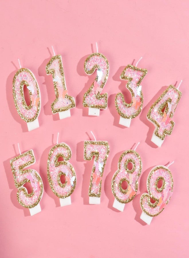 iNINGER Birthday Candle,Butterfly 1st Birthday Party Decorations for Women/Girl,Gold Pink Birthday Number 1 Candle,2.75" Large Glitter Birthday Candles Wedding Cake Topper Anniversary Party Decor - Image 3